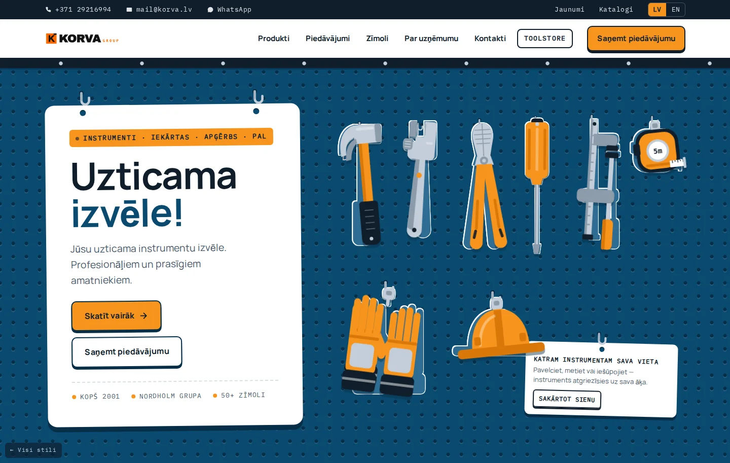 Korva Pegboard ielādes skats